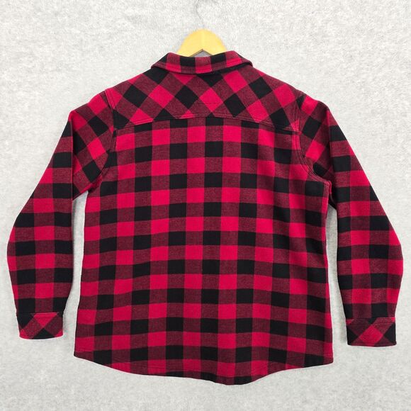 Orvis Womens XL Red Black Buffalo Check Plaid Flannel Fleece Lined Shacket Shirt - Picture 2 of 10